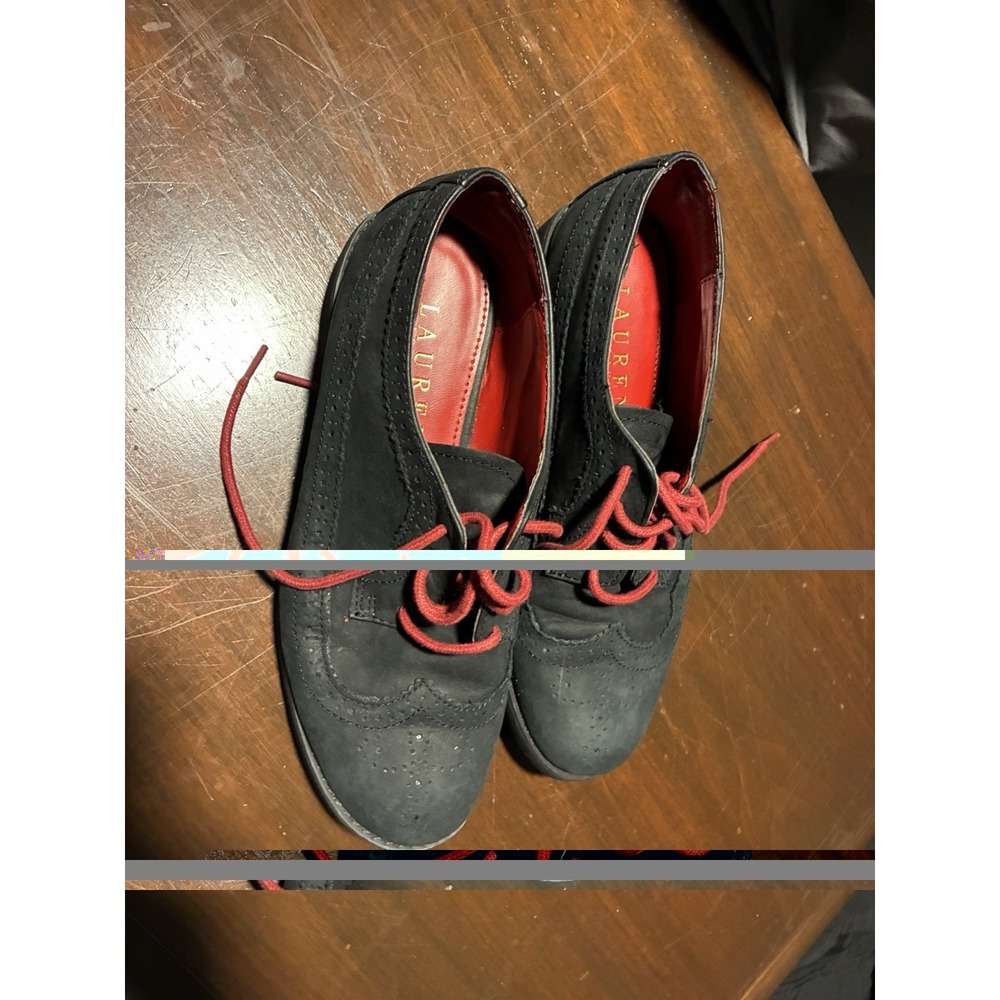 LAUREN Ralph Lauren Imogen Black Suede Leather Oxford Casual Wingtip Red 6.5